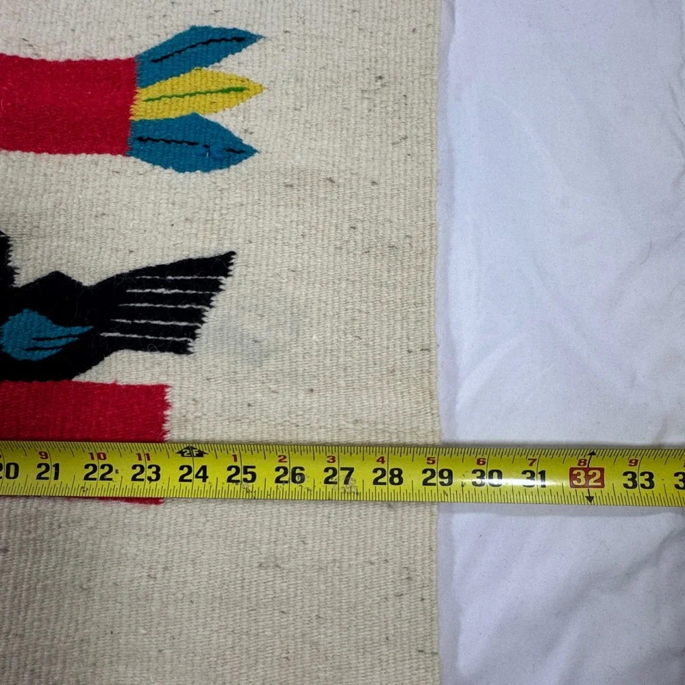 Vintage Mexican Zapotec Wool Rug Tree of Life Bird Folk Art Wall Hanging 29x50